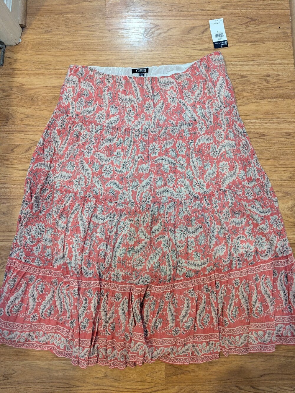 Chaps Coral Floral Tiered Maxi Skirt